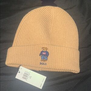 Polo by Ralph Lauren Tan Beanie with Bear Embroidery
